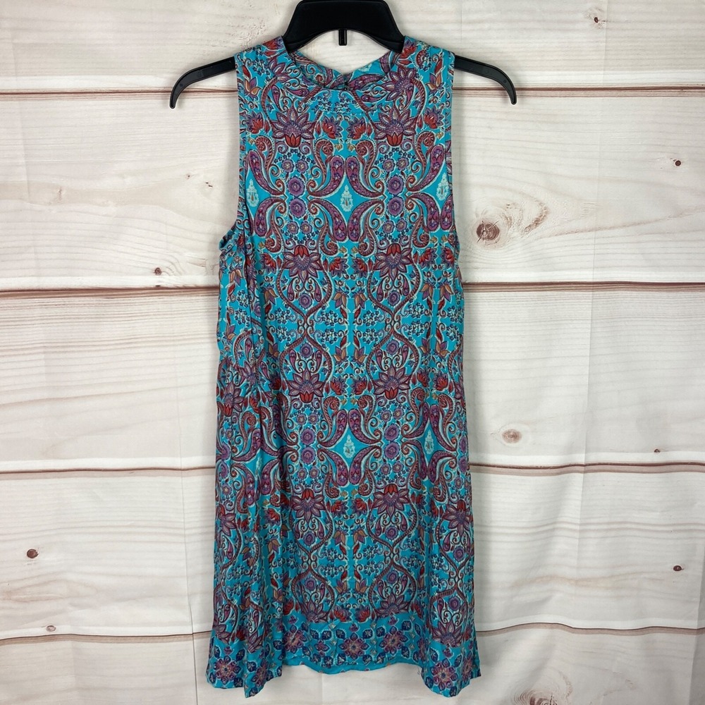 MiAmi Dress Womens XXS Blue‎ Paisley Swing Mini Sleeveless Crew Neck Pullover